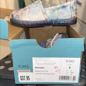 TOMS Blue and Pink Slippers with Classic Alpargata Design